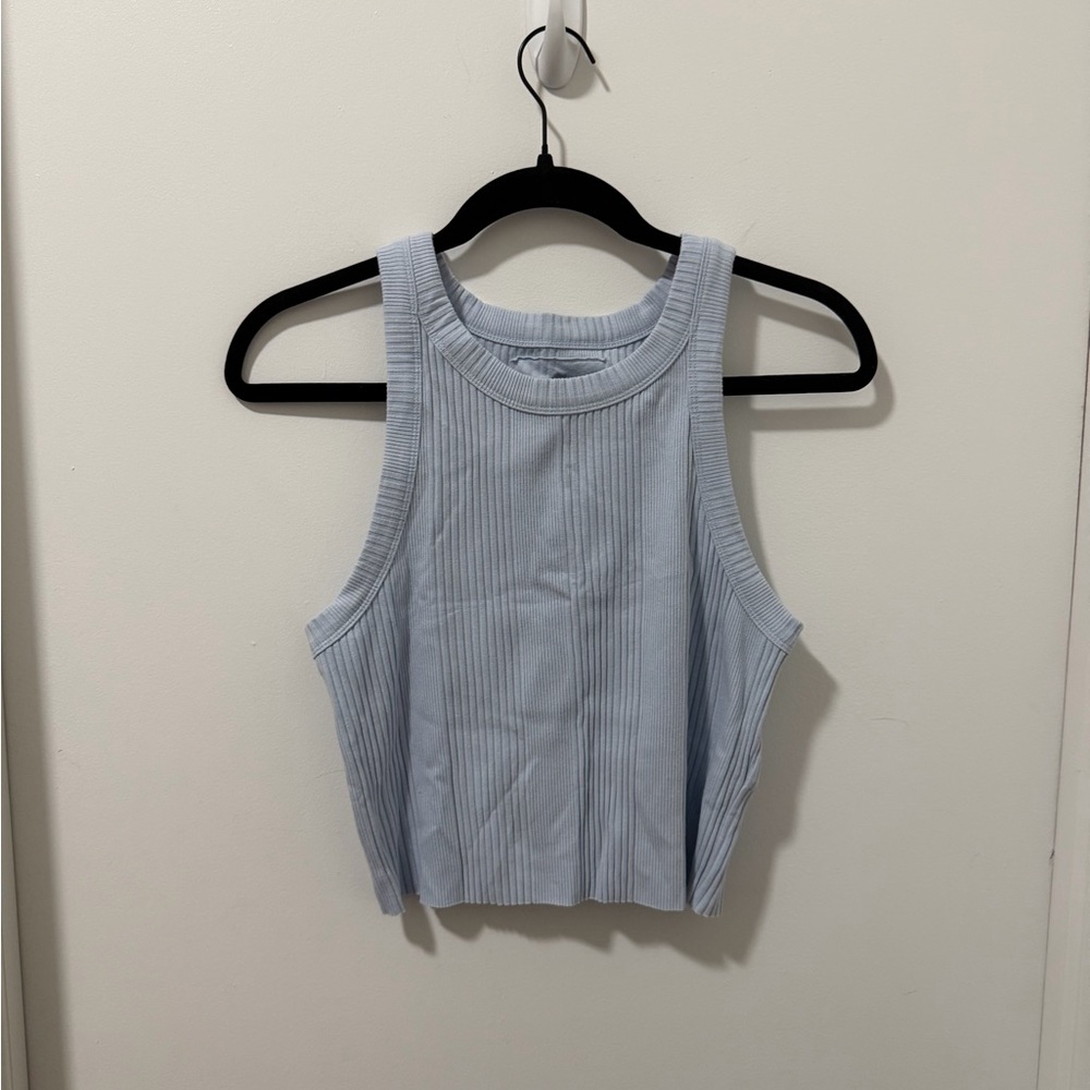 aerie Light Blue Ribbed Cropped Tank